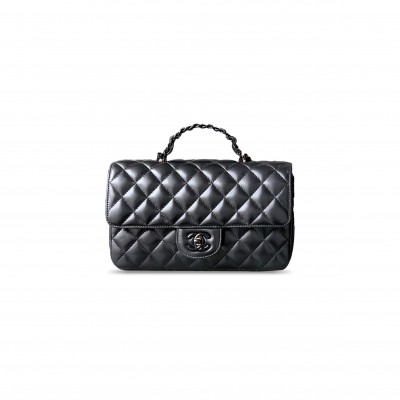 CHANEL MASTER LARGE LAMBSKIN QUILTED COCO POP TOP HANDLE FLAP BLACK AS5243 (23*12*6cm)